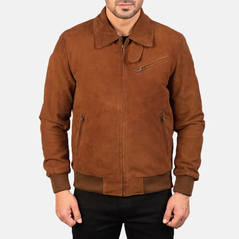 Vellano Tomchi Tan Suede Bomber Jacket