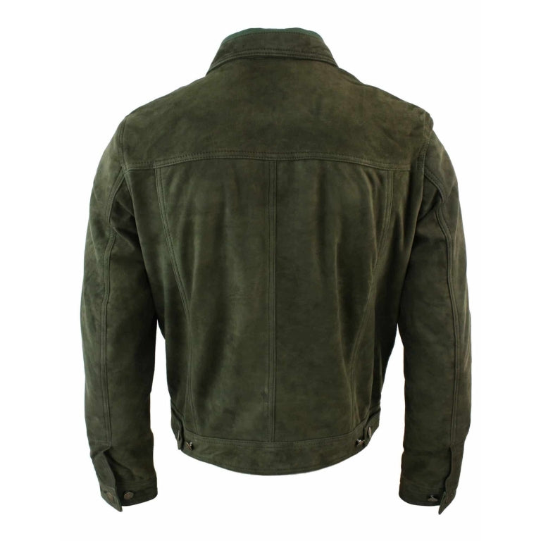Vellano Olive Suede Retro Jean Jacket
