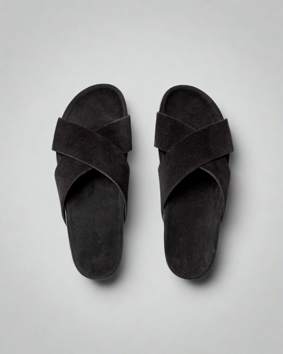 Vellano Black Suede Leather Sandals