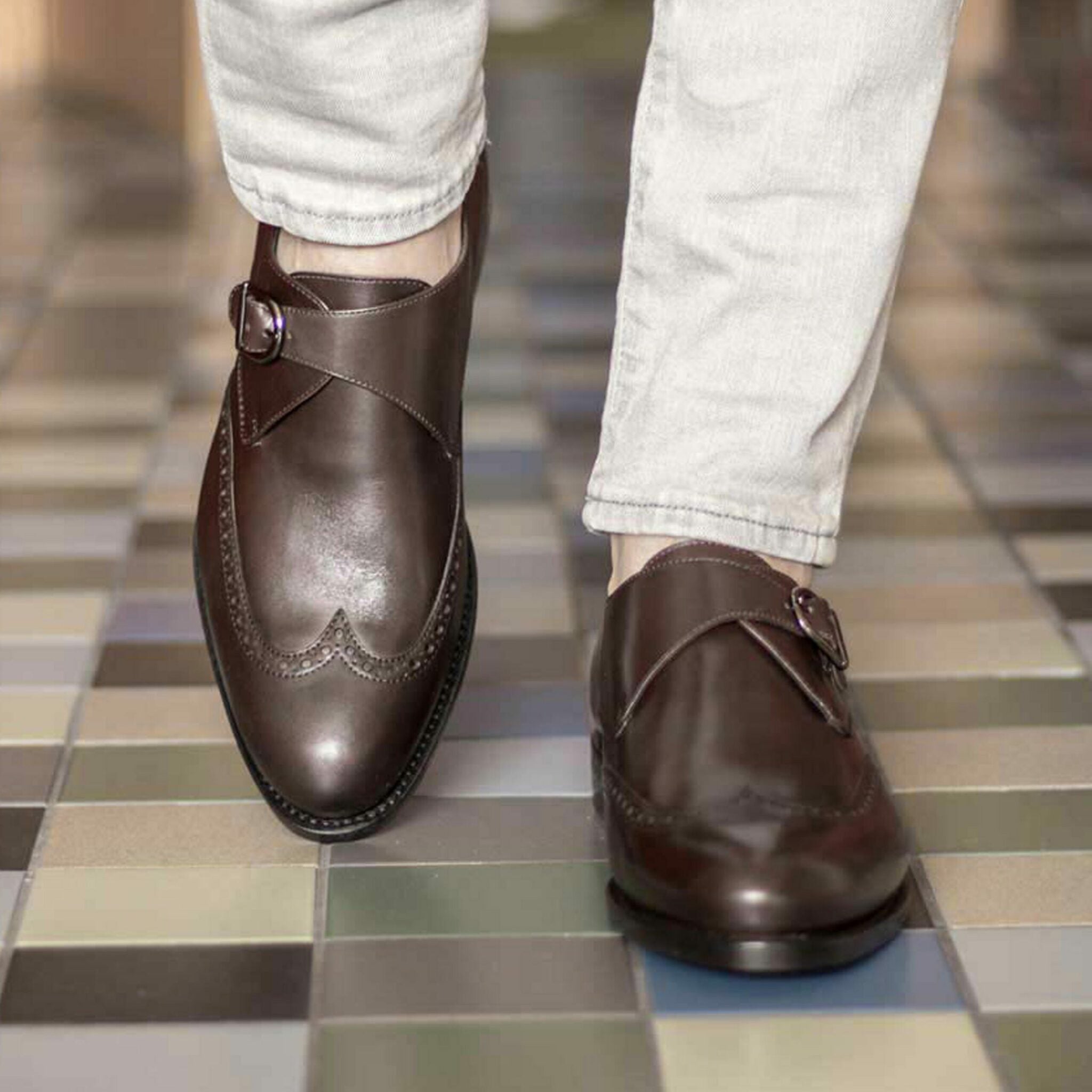 Vellano Wingtip Brown Box Single Brogue Monk