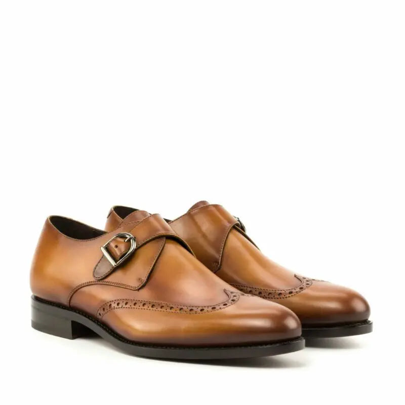 Vellano Tan Two Tone Brogue Strap Monk