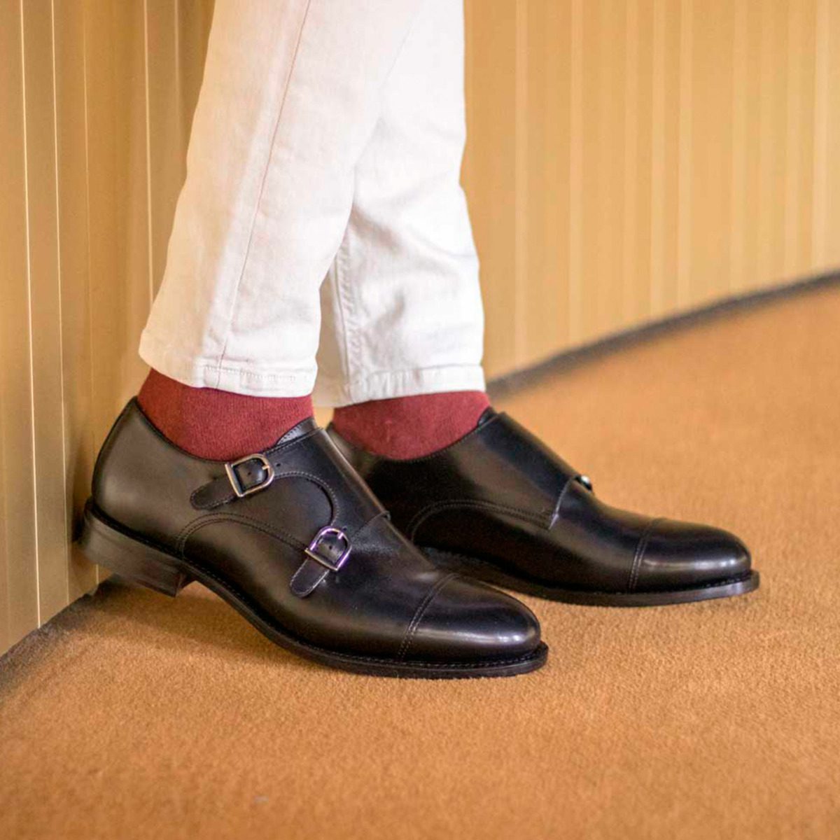 Vellano Black Classic Cap Toe Monk