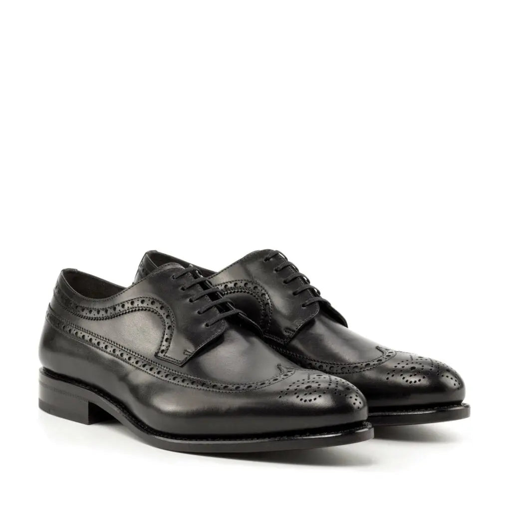 Vellano Black Longwing Blucher Brogue Shoe