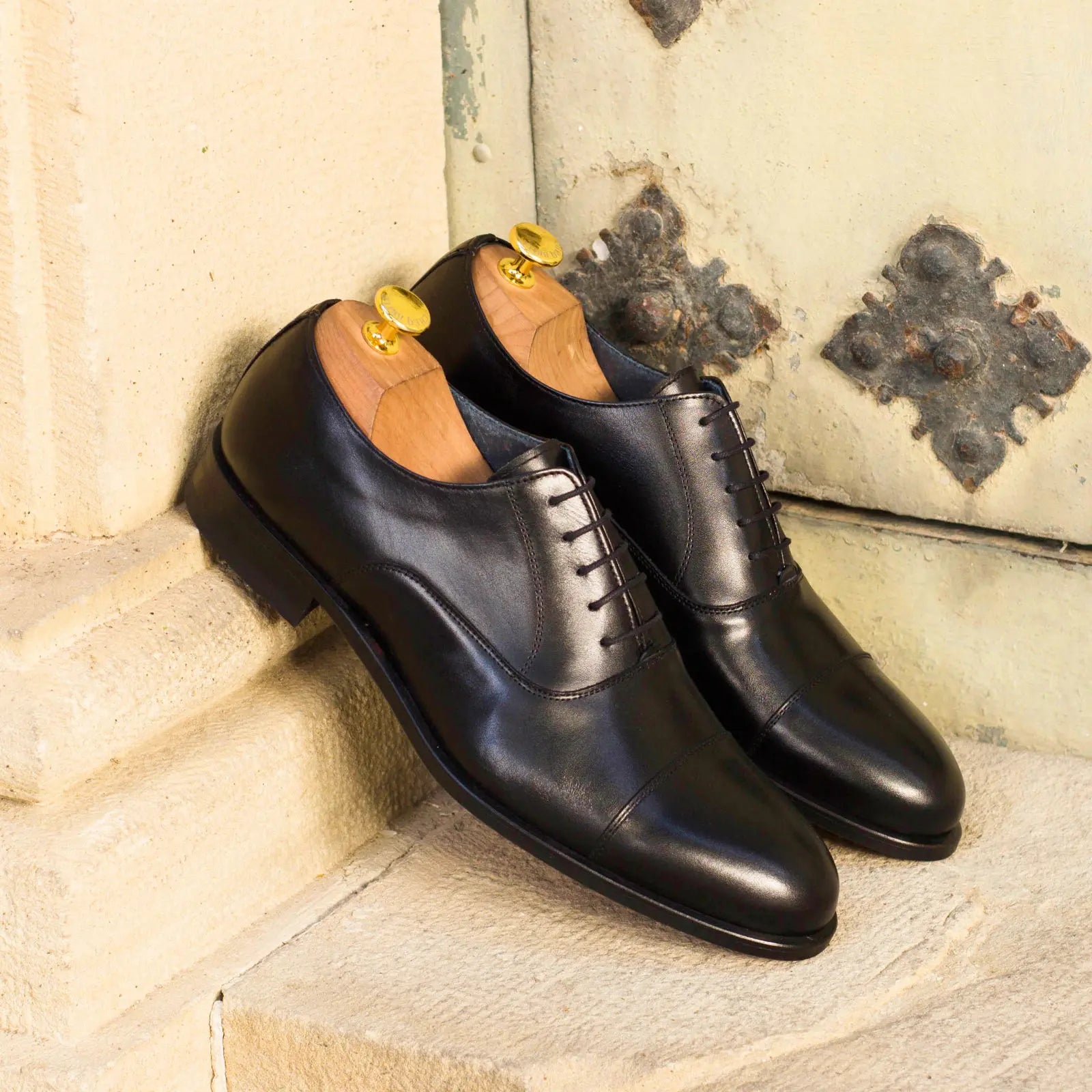 Vellano Black Premium Cap Toe Oxford Shoes