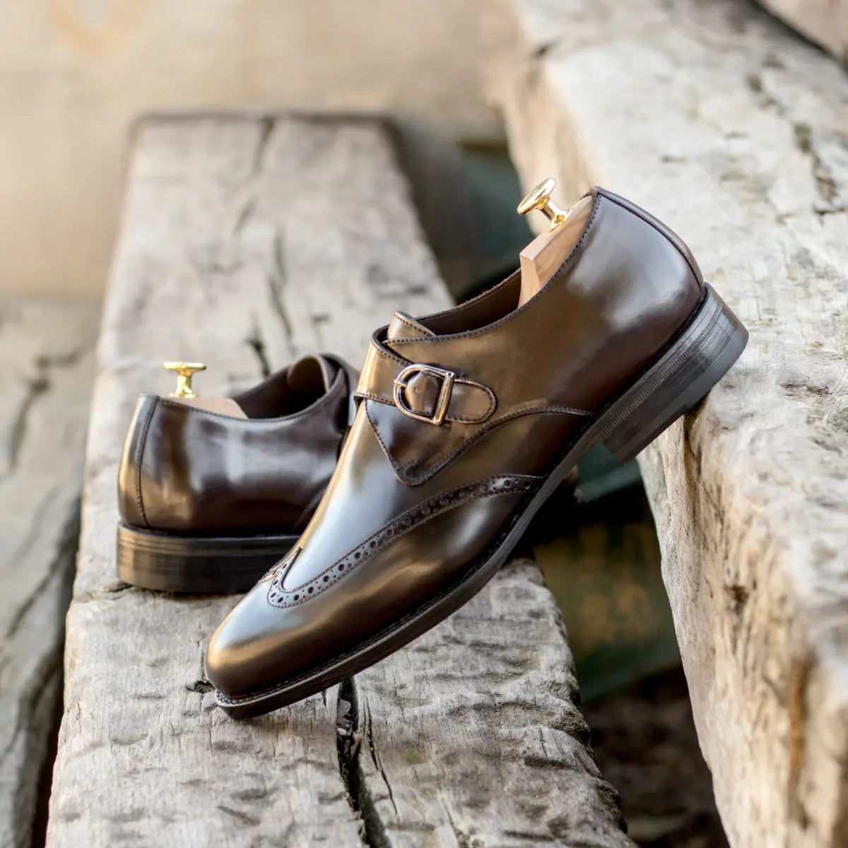 Vellano Trump Black Textured Brogue Strap Monk