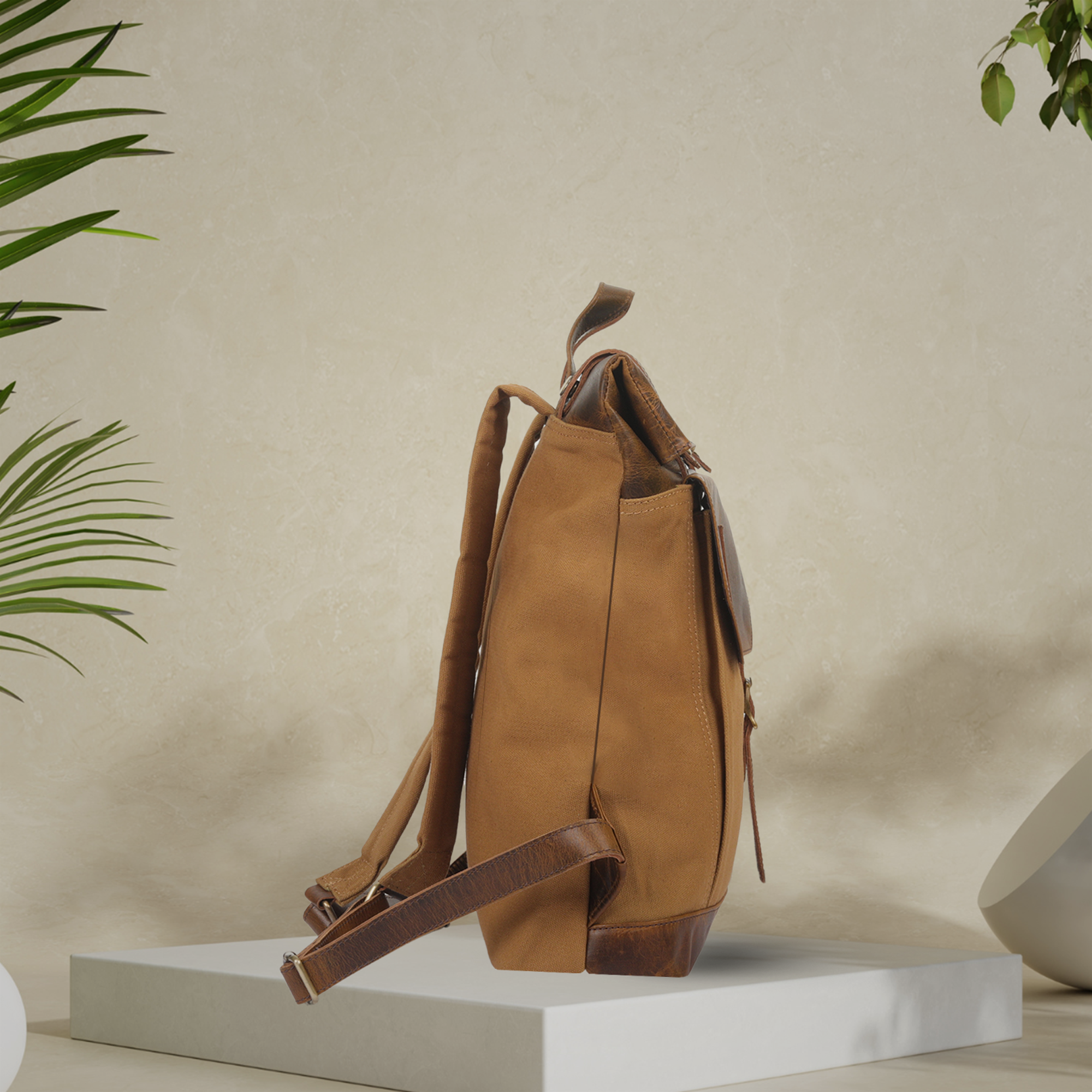 Vellano ForgePath Vintage Leather and Waxed Canvas Travel Backpack