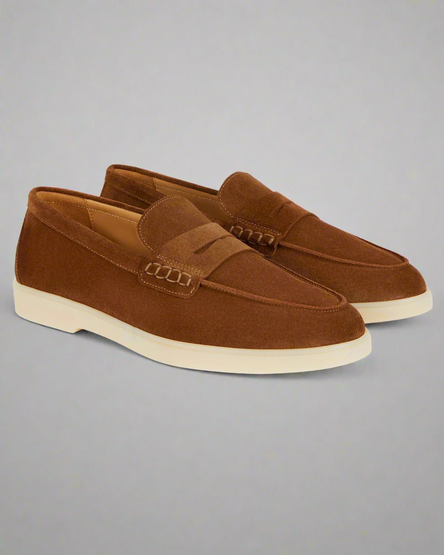 Vellano Ashmere Suede Loafers in Tobacco Brown