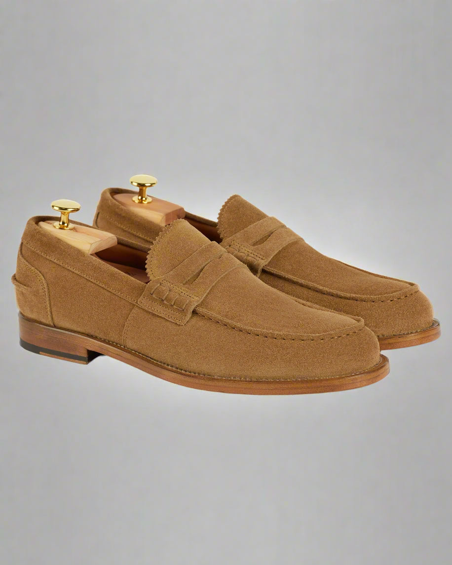 Vellano Sand Suede Penny Loafers
