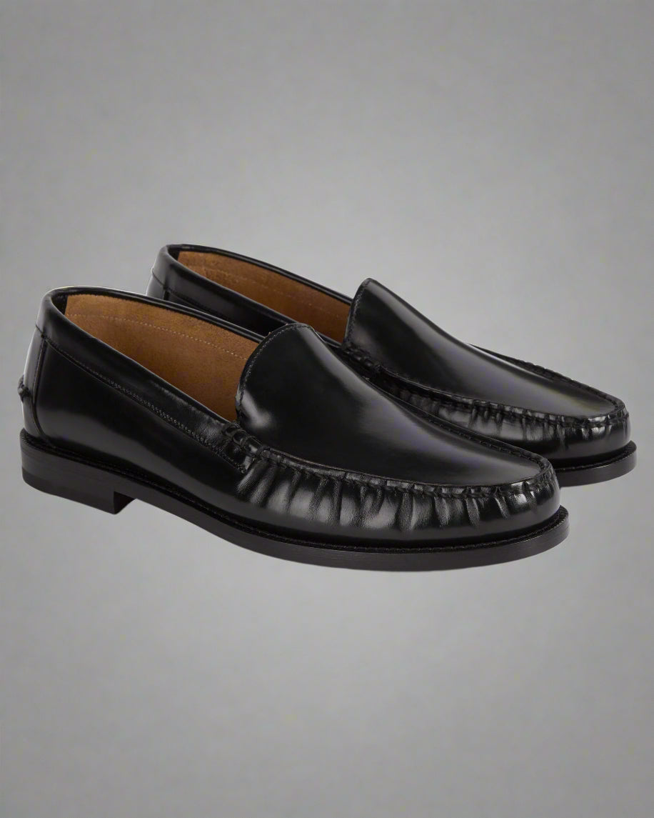 Vellano Harrowmere Abraded Black Leather Penny Loafers