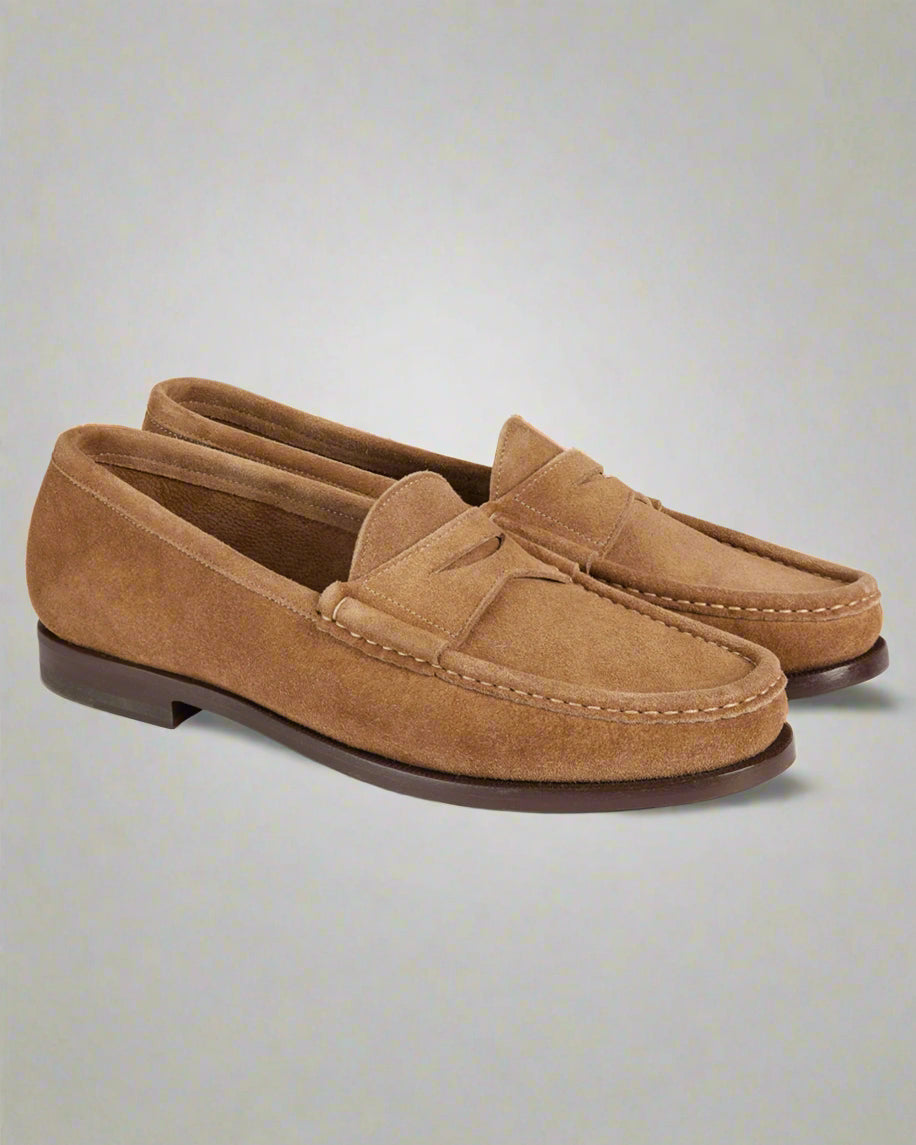 Vellano Beige Suede Penny Loafers