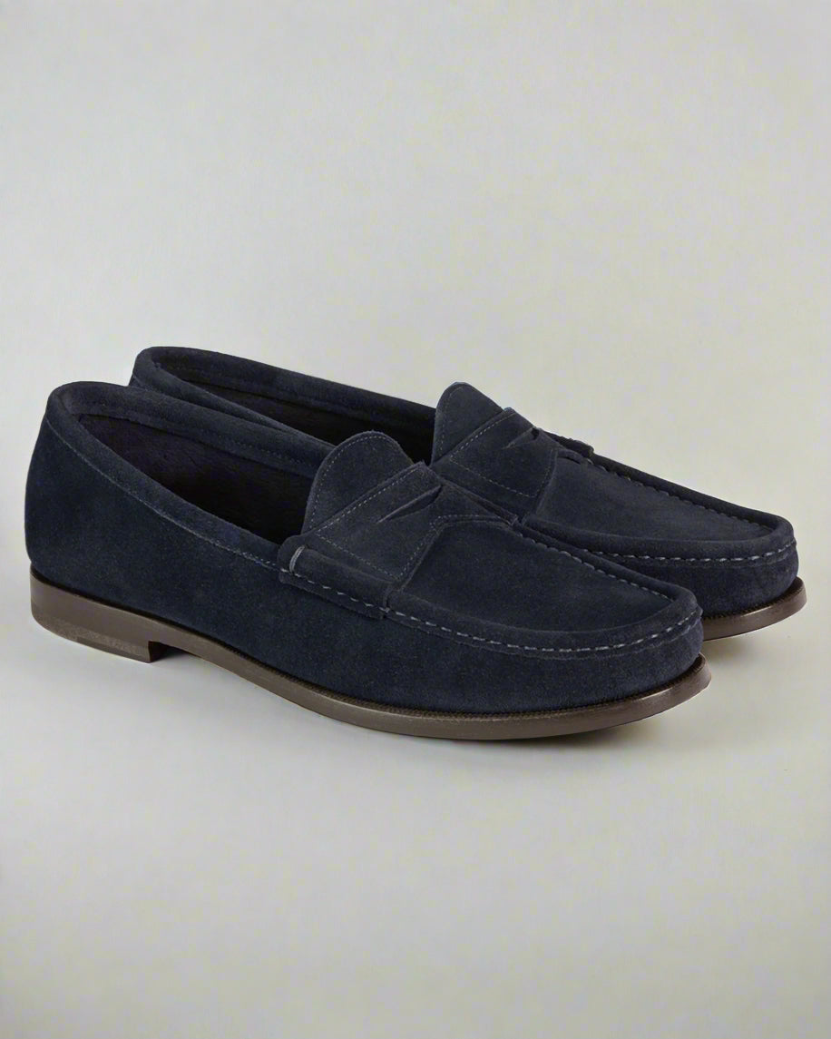 Vellano Dark Blue Suede Penny Loafers