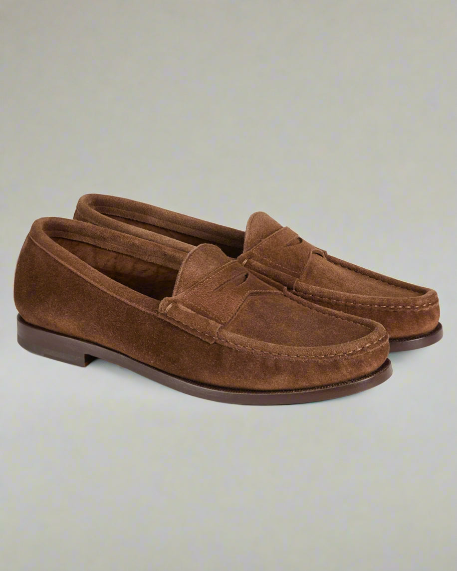 Vellano Dark Brown Suede Penny Loafers