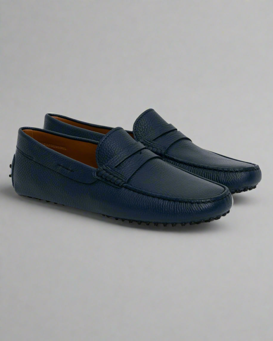 Vellano Eldwynd Penny Moccasins in Dark Blue Tumbled Leather