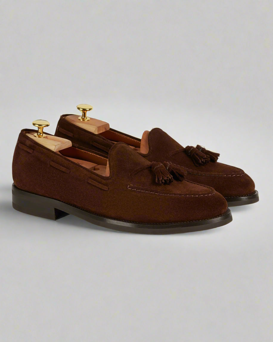 Vellano Halverton Dark Brown Greased Suede Tassel Loafers