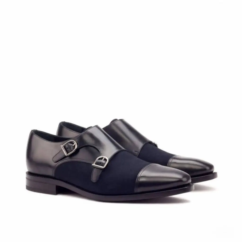 Vellano Black Navy Suede Double Strap Monk