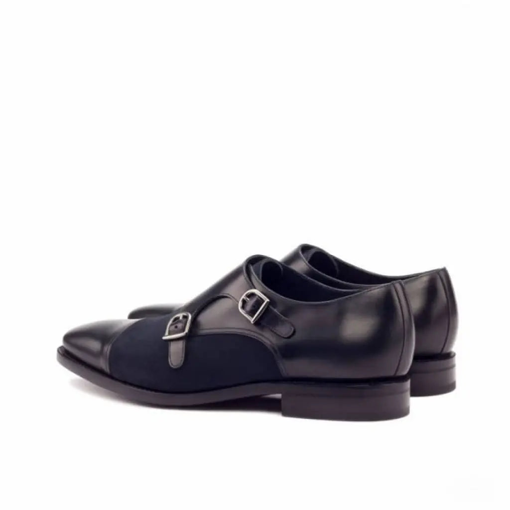 Vellano Black Navy Suede Double Strap Monk