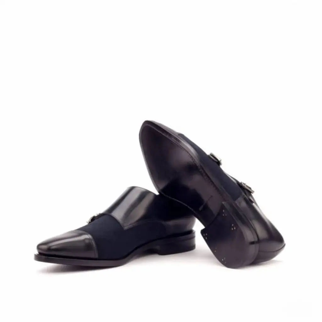 Vellano Black Navy Suede Double Strap Monk