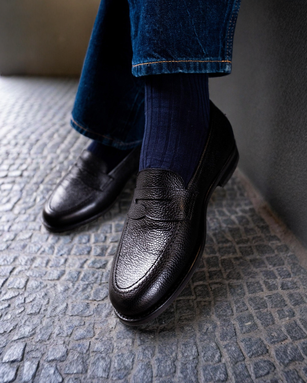 Vellano Stenhammar Black Leather Penny Loafers