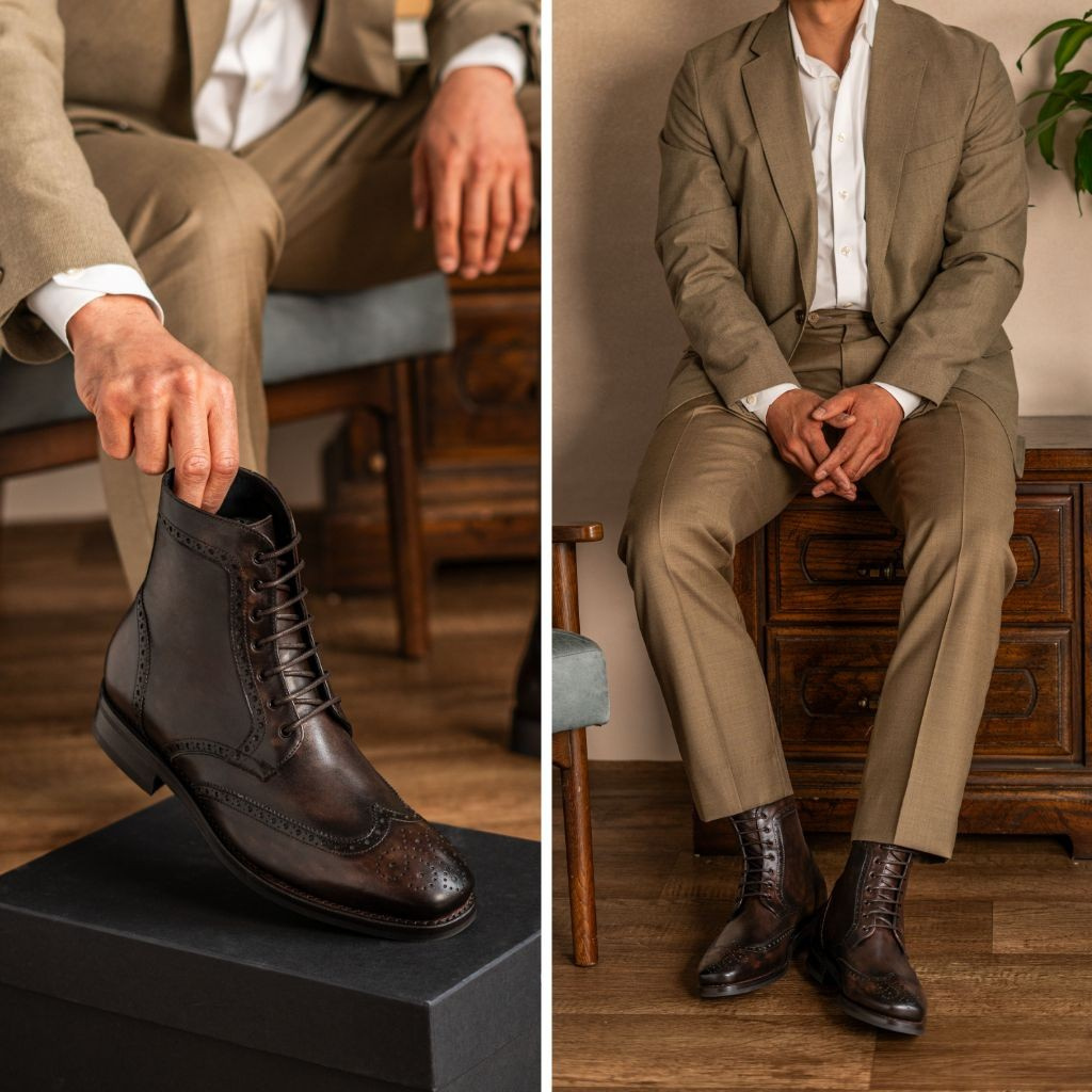 Vellano Wellington Goodyear Welt Brogue Boot – Dark Oakwood